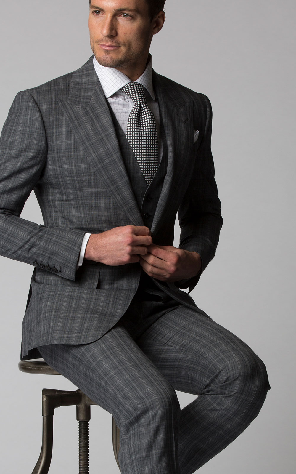 Midler himmelsk voks Medium Grey Complex Windowpane Bespoke Suit