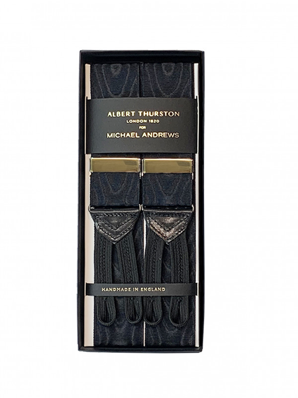 Black Moire Suspenders w Gold Hardware (Short)