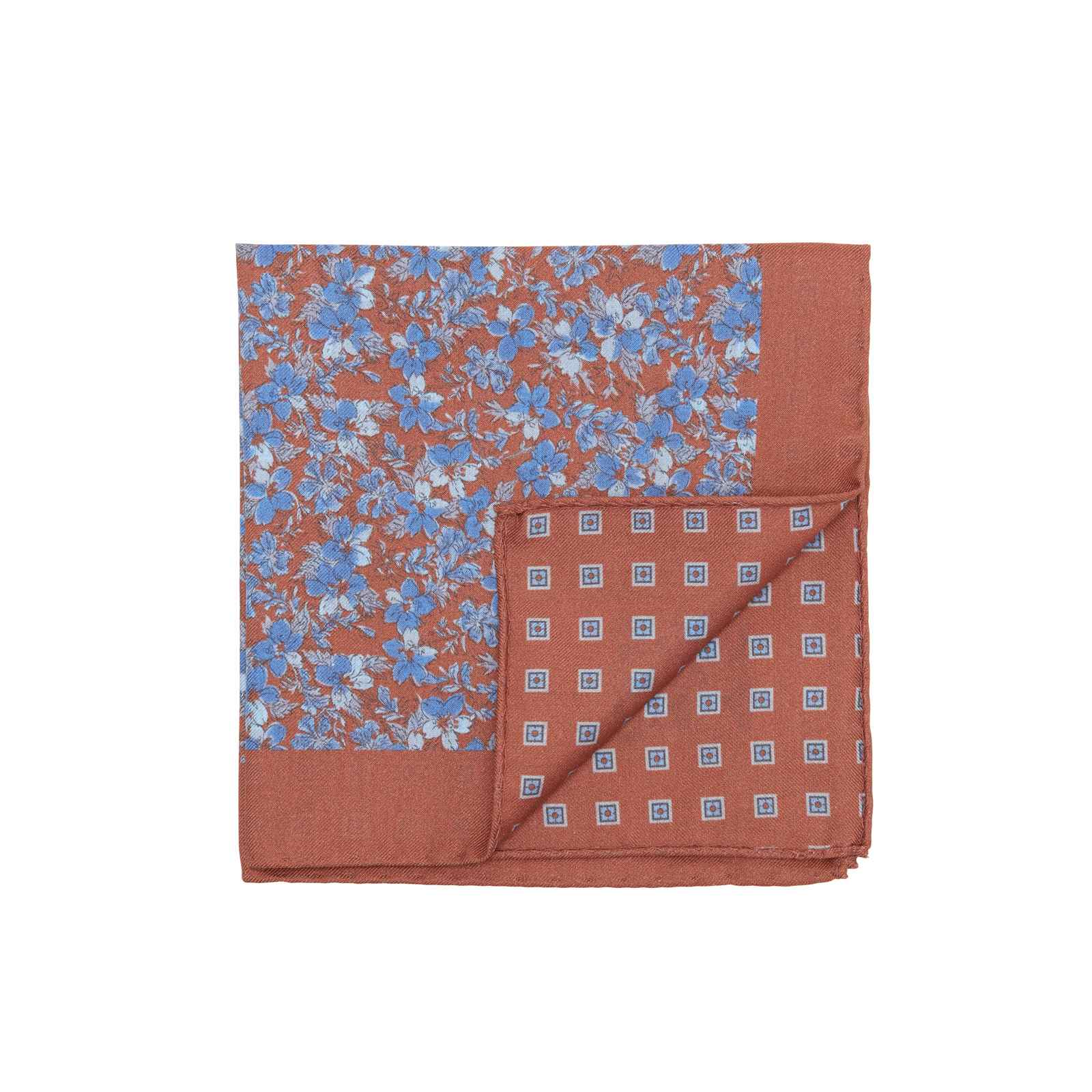 Burnt Orange and Blue Double Sided Flowers and Square Medallions Pocket ...
