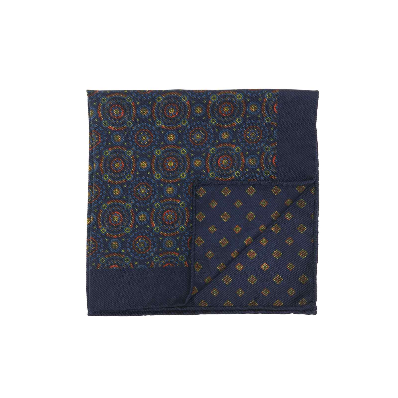 Navy Double Sided Pocket Square Multicolor Kaleidoscope Circles and ...