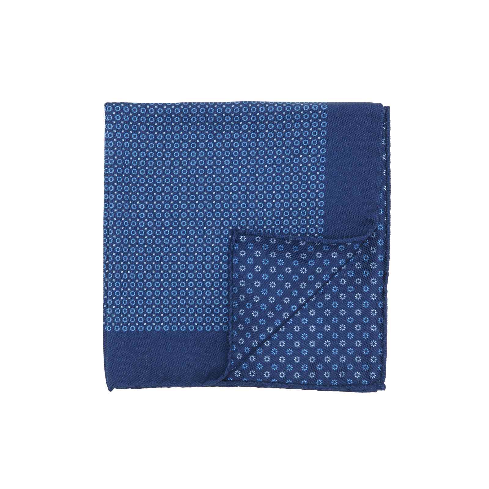 Navy Pocket Square with Small Light Blue Circles