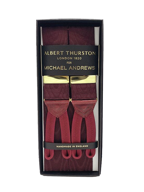 Albert Thurston Navy Moire Suspenders With Gold Hardware