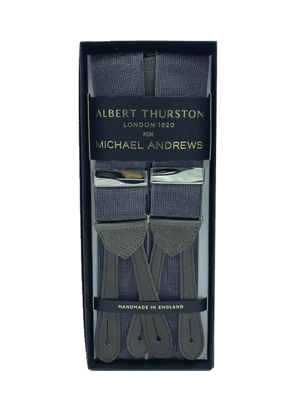 Albert Thurston Trouser Braces - Ivory Moiré with White Leather