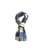 Cobalt White Yellow Framed Buffalo Check Cashmere Scarf