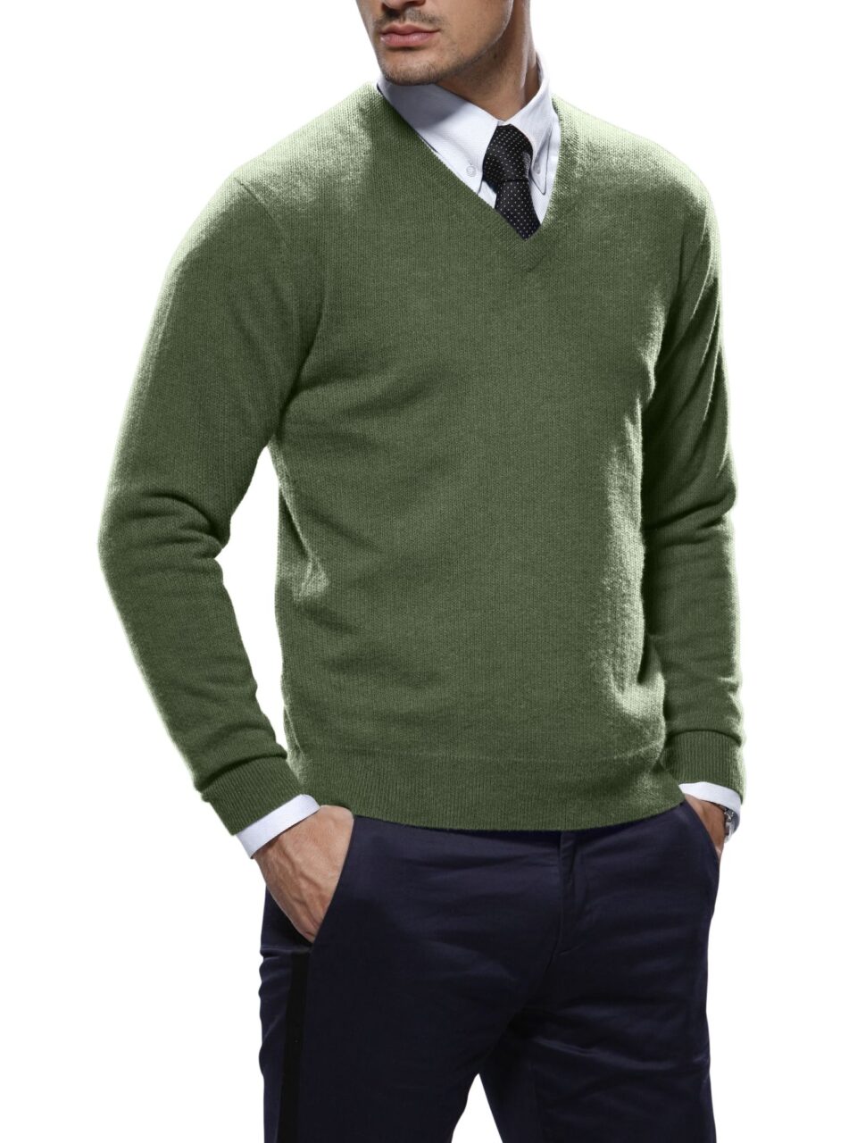 Olive green v neck sweater best sale